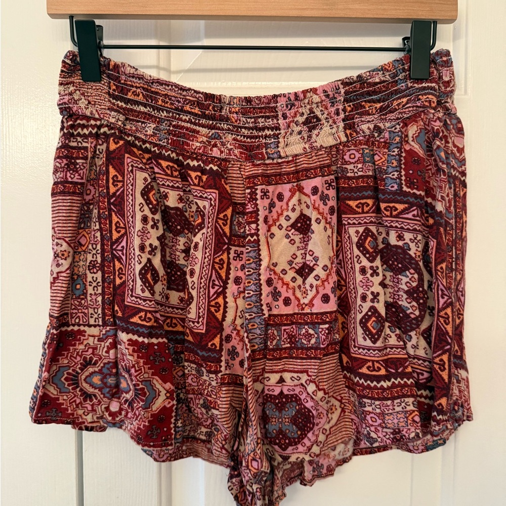 Hollister Women's High Waist Boho Patchwork Shorts - Red and Pink
